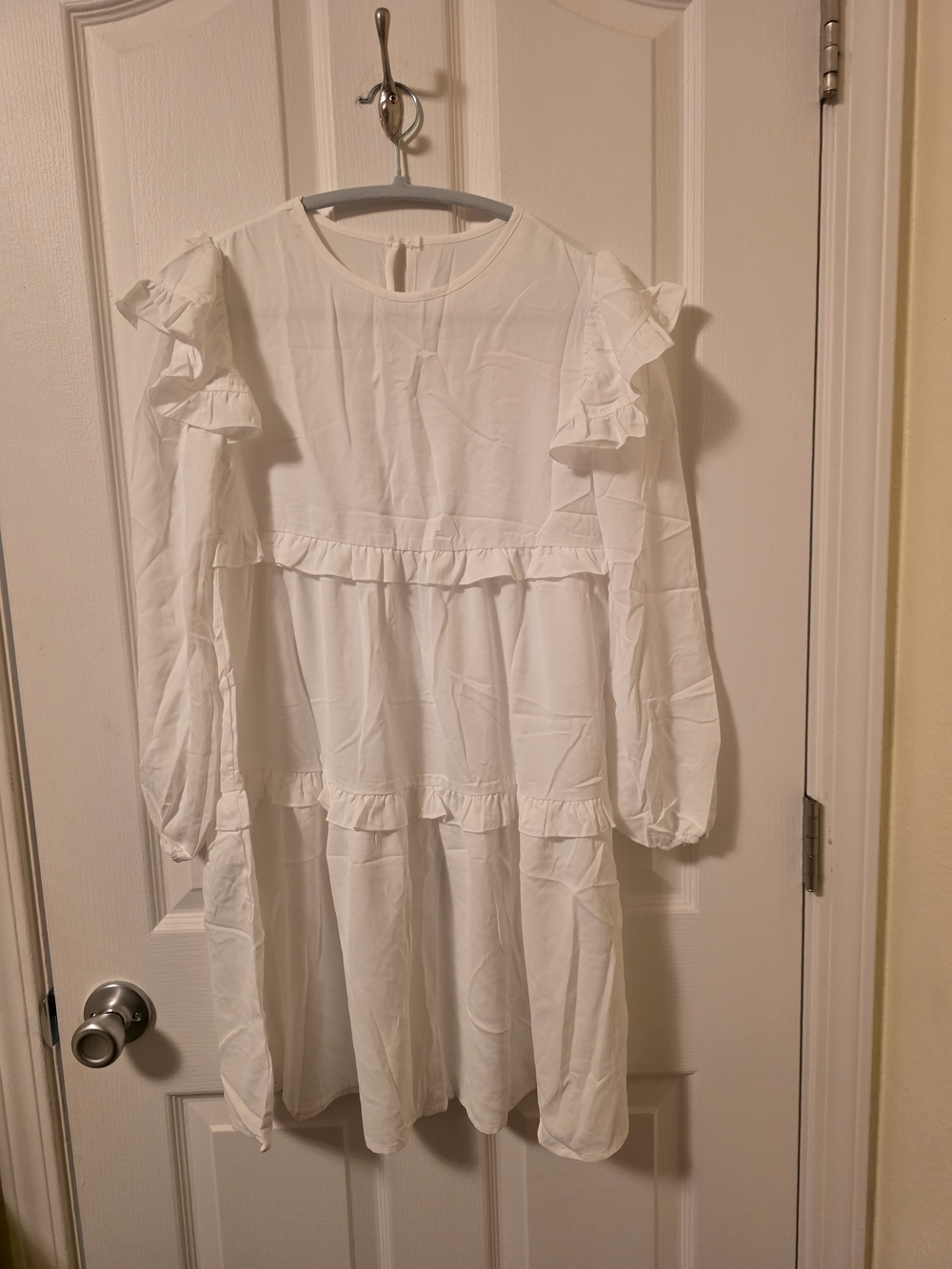 NWOT White Ruffle Tiered Babydoll Mini Dress Peasant Long Sleeve